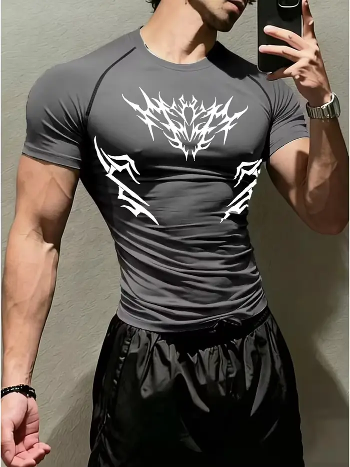 Chemise de sport tendance pour hommes, ajustée, à manches courtes, avec motif d'araignée imprimé, T-