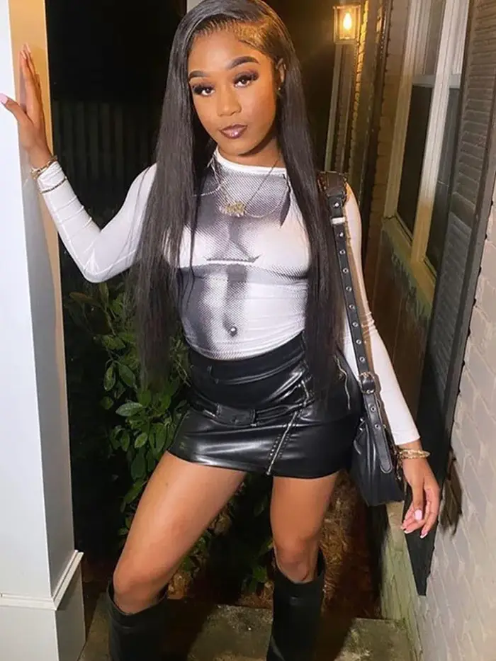 Body imprimé culture t-shirts femmes automne printemps Y2K mode coréenne à manches longues col rond haut maigre t-shirt Streetwear