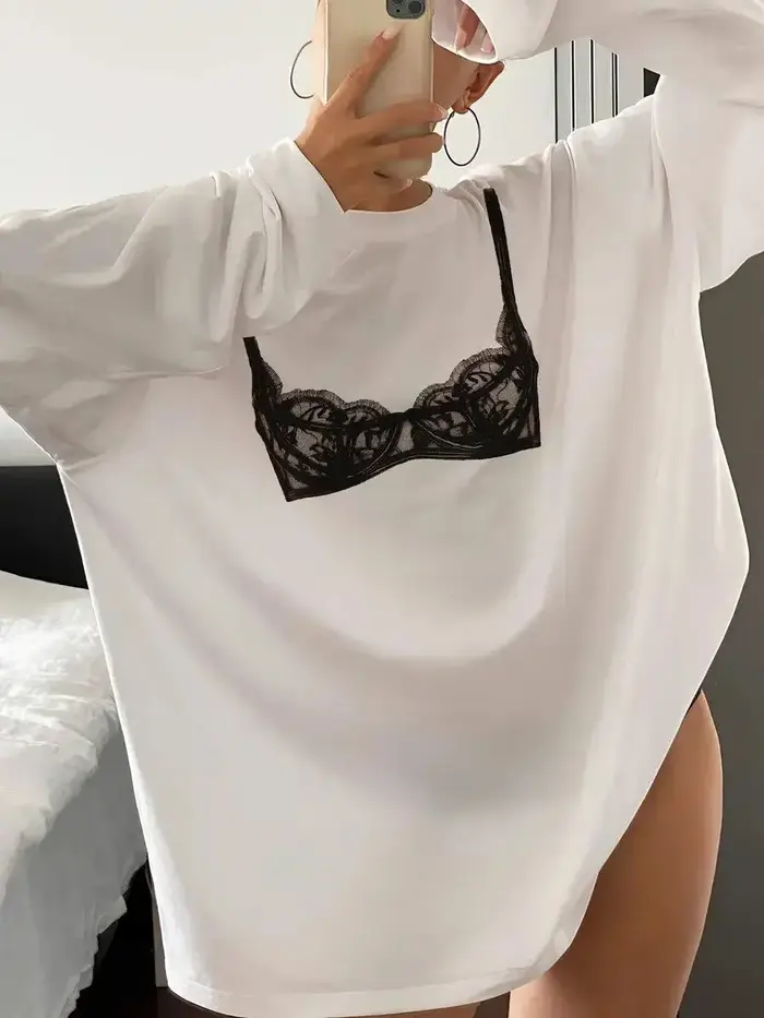 T-shirts décontractés à manches longues en coton pour femmes, imprimés personnalisés, style rétro américain, mignons et amusants