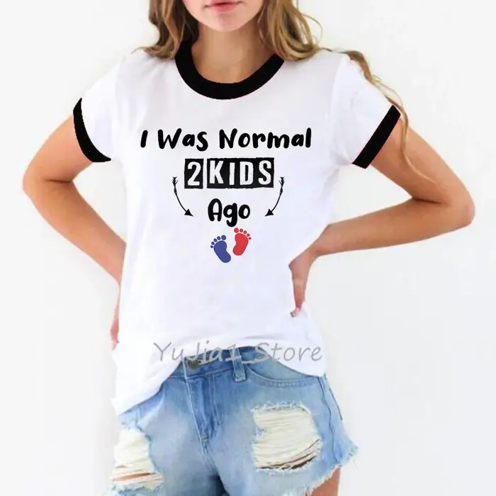T-shirt femme, humoristique, estival et humoristique, avec lettres imprimées "I Was Normal 2 Kids Ag