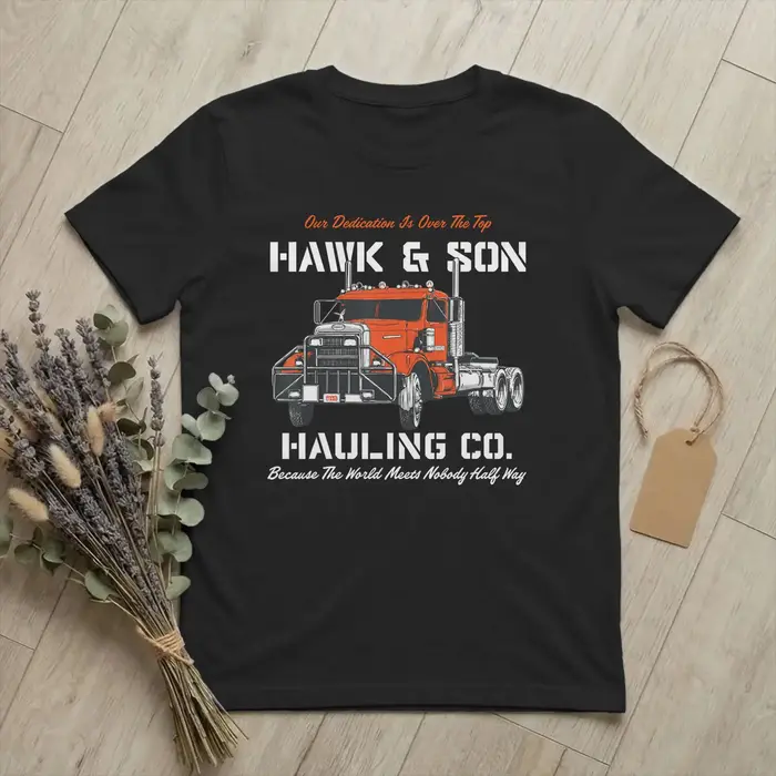 T-shirt pour homme en pur coton vintage de la marque Hawk and Son Hauling Company, col rond, manches