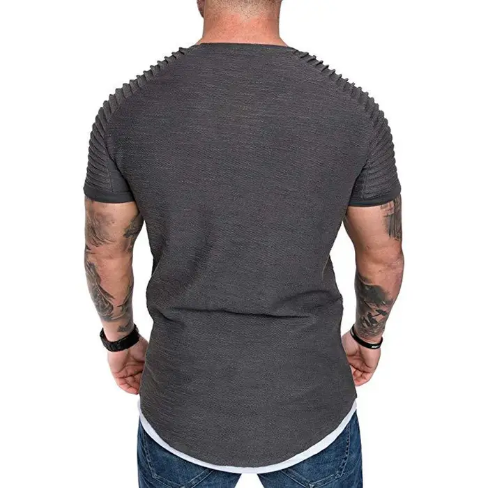 Mode manches plissées hommes T-shirt rayé épaule drôle t-shirts Hip Hop hauts coupe ajustée