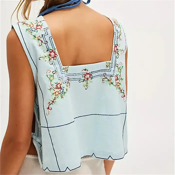 Débardeur brodé de fleurs pour femmes Y2K