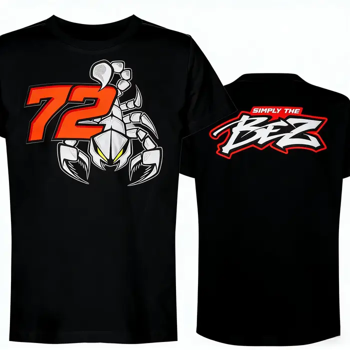 T-shirt graphique Marco Bezzecchi 72 pour homme, coupe oversize, 100% coton, unisexe, col rond, manc