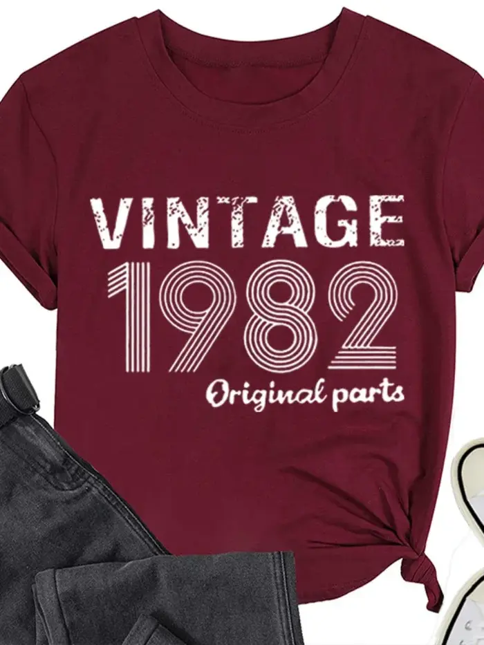 Vintage 1982 Original impression femmes t-shirt à manches courtes col rond lâche