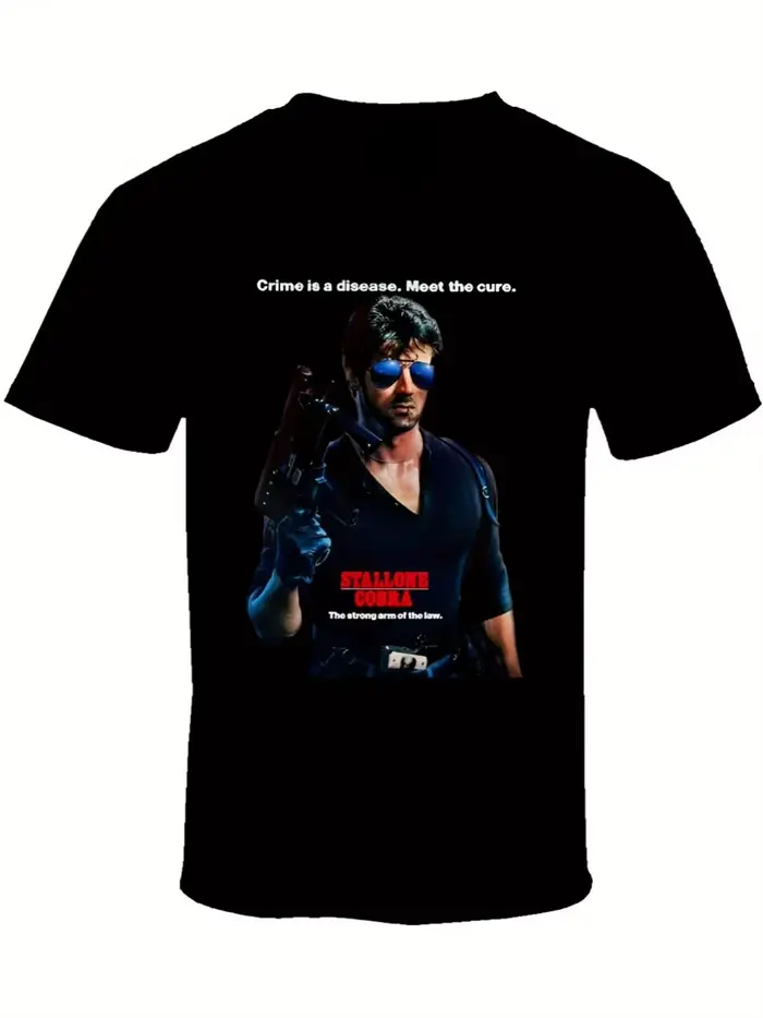 T-shirt graphique de Film d'action Cobra Stallone 80S pour hommes, noir, avec illustration de film c