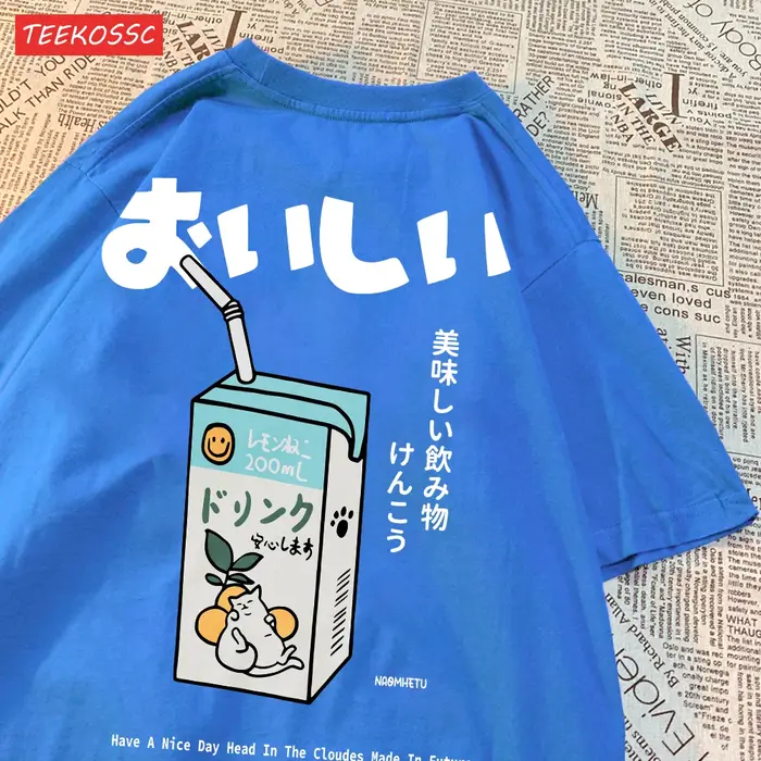 Mignon chat japonais imprimé surdimensionné T-shirt femmes hommes à manches courtes ample