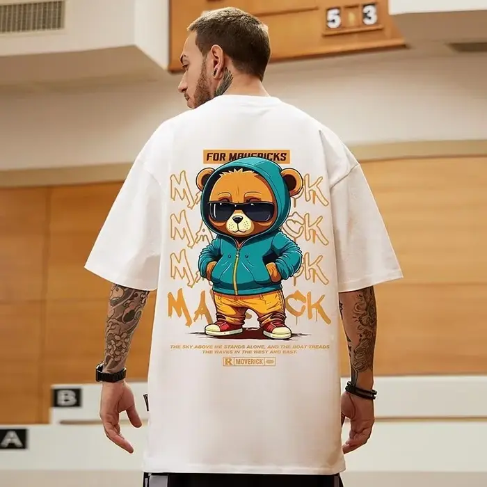 M-8XL hommes T-Shirt surdimensionné ample mode américaine Vintage lunettes de soleil ours imprimé T-
