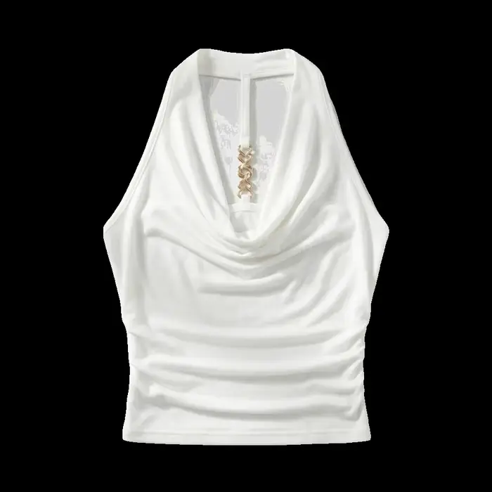 Débardeur Chic pour Femme avec Décoration Métallique au Dos, Style Élégant, Confortable, Col Halter,