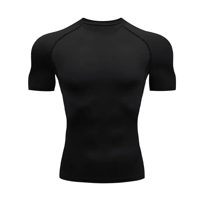Chemise de Compression de sport de musculation pour hommes t-shirt d'été à col rond salle de sport F