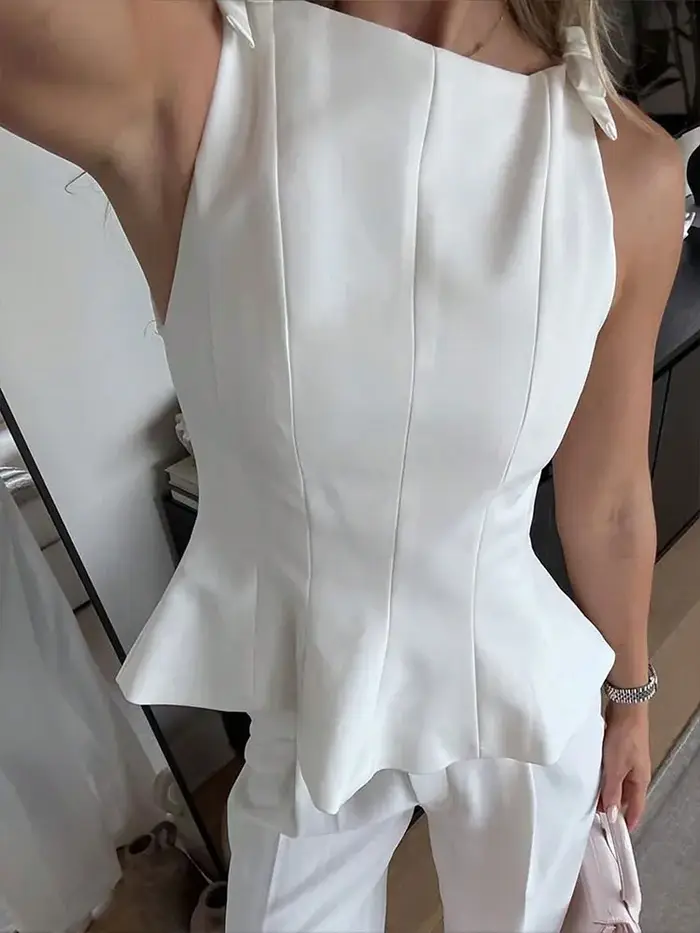 HH femmes élégant solide nœud recadrée hauts mince sans manches épaules nues Sexy dame débardeurs mode décontracté Y2K femme gilet