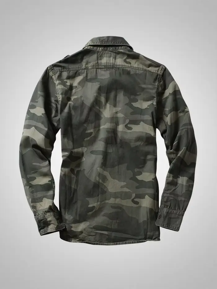 American Heavy Retro Men's Long Sleeved Camouflage Shirt Outdoor Cargo Casual Multi Pocket Work