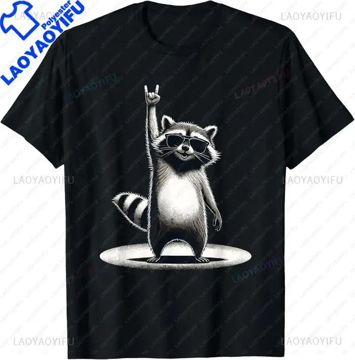 T-shirt graphique imprimé raton laveur rétro pour hommes et femmes