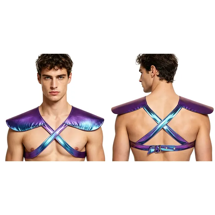 Hauts Métalliques Brillants Gothiques pour Hommes, Costume de Cosplay, Tenue de Club, Armure d'épaul