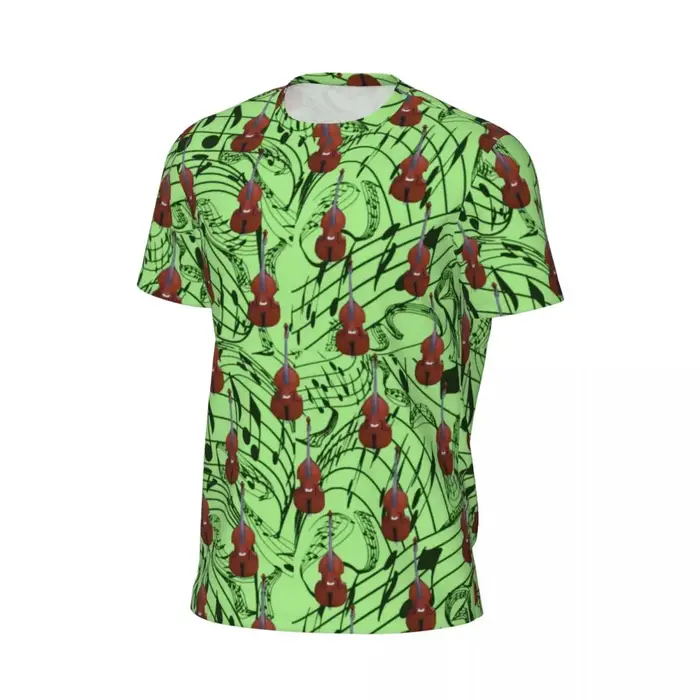 T-Shirt Sportif à Col Rond pour Homme, Notes de Musique Vertes, Hiphelicopter, Guitares Imprimées, Vêtements de Style de Rue, Cadeau, Été