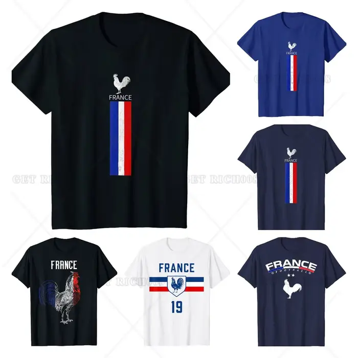 T-Shirt Décontracté en Coton de l'Équipe de Football de France, 03/4 Saisons