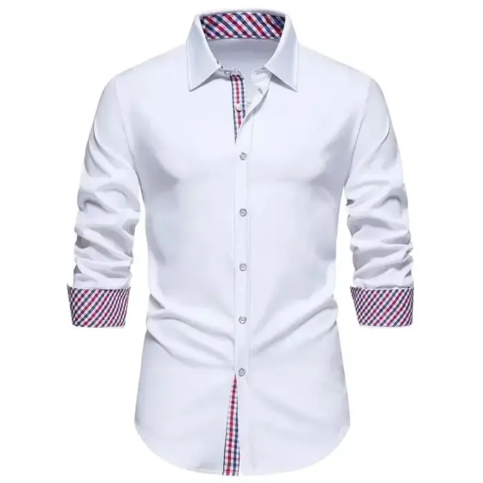 T-shirt à carreaux à manches longues pour hommes, chemise à revers boutonné, décontracté, mince, fêt