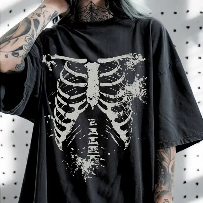T-shirt décontracté unisexe à imprimé crâne style sombre