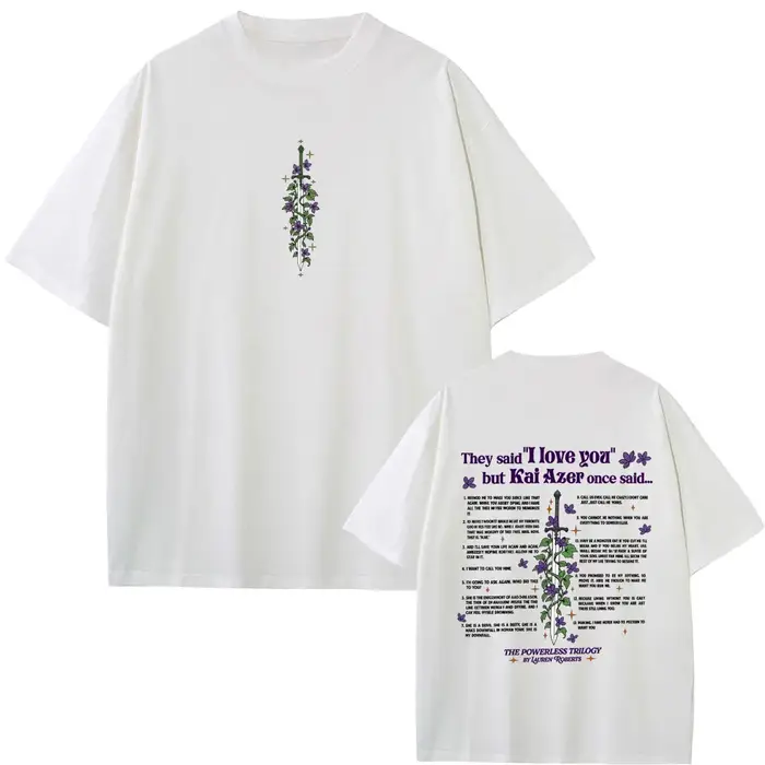 Kai Azer I Love You in Powerless T-shirt Homme Femme Y2k Harajuku Esthétique T-shirts Unisexe Décontracté Coton Oversize