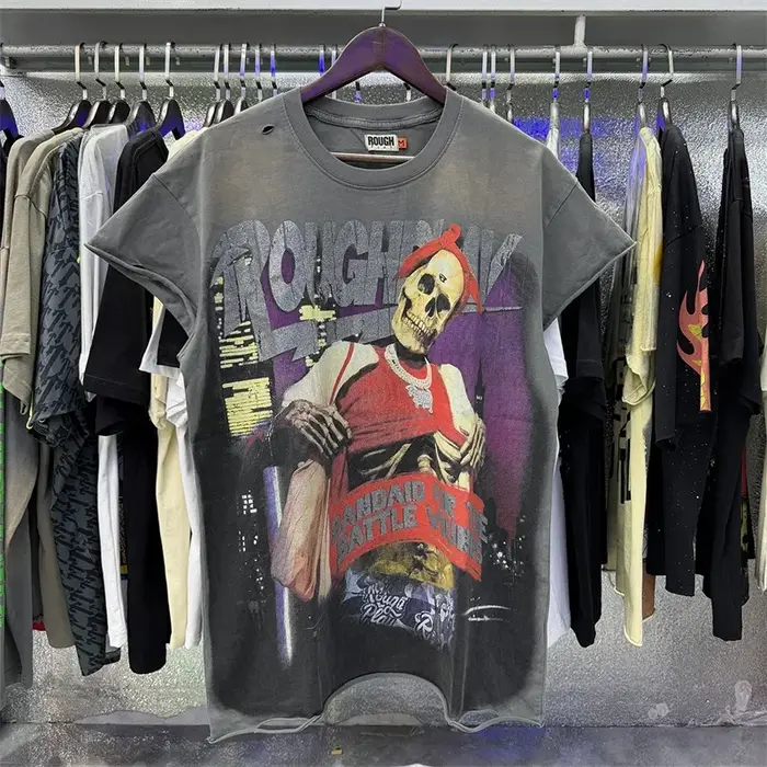 T-shirts Rough SoleBoy pour hommes et femmes, en pur coton, style rétro américain, noir, surdimensio