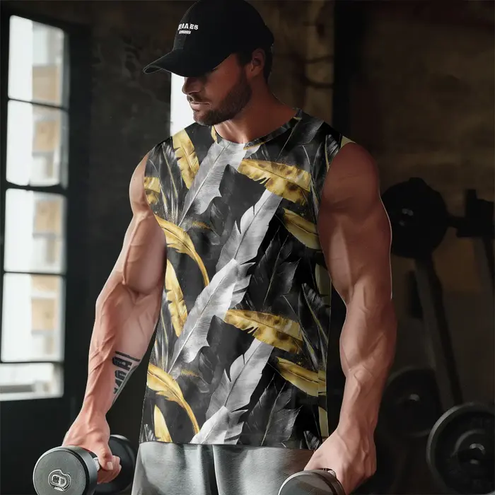 Débardeur de luxe imprimé plumes métalliques pour hommes