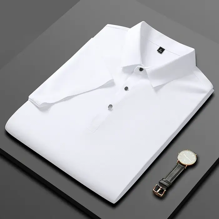 Polo haut de gamme sans coutures pour homme, fin, à manches courtes, col uni, pour affaires