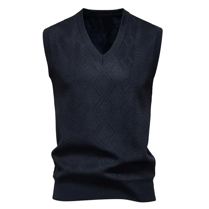 Pull sans manches à col en V pour homme, pull tricoté sans manches à col en V