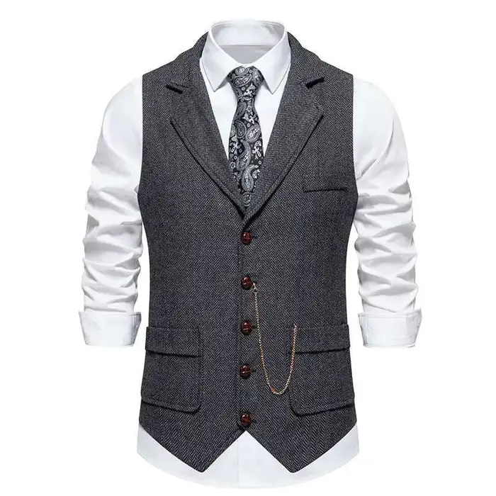 Gilet rétro britannique à revers café pour hommes