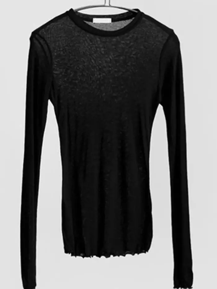 Haute qualité plaine T-shirt femmes coton élastique basique T-shirts femme décontracté hauts à manches longues Sexy