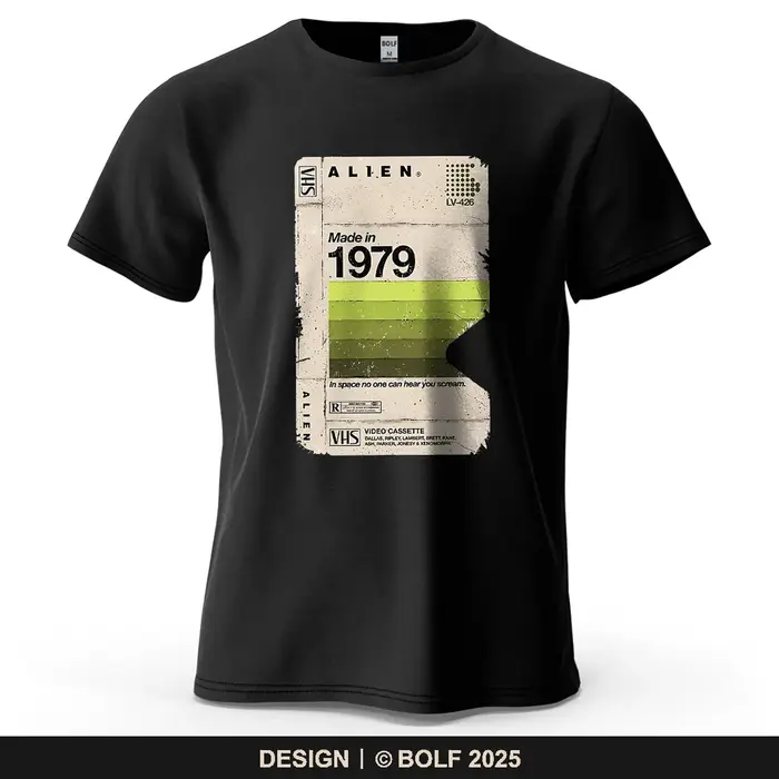 Alien 1979 Tape imprimé hommes T-Shirt 100% coton surdimensionné Vintage film nuit graphique t-shirts pour haut pour