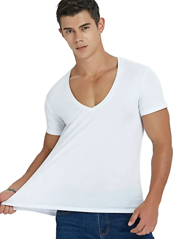 T-shirt à col en V profond pour hommes