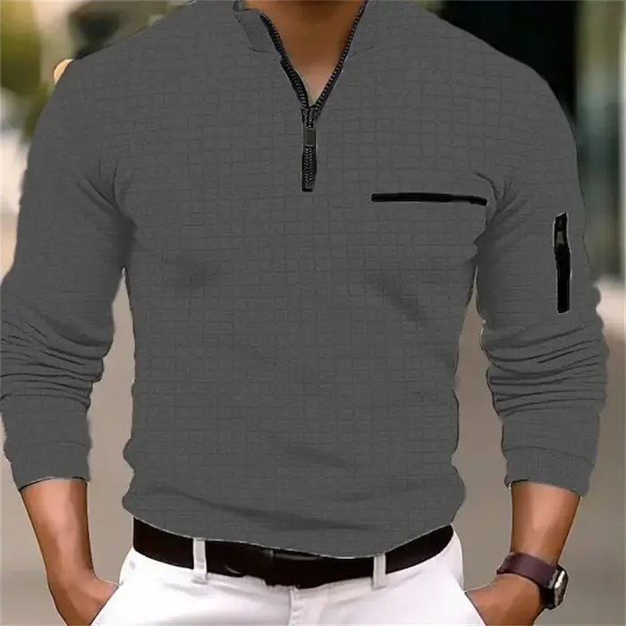 POLO carré rayé à manches longues pour hommes