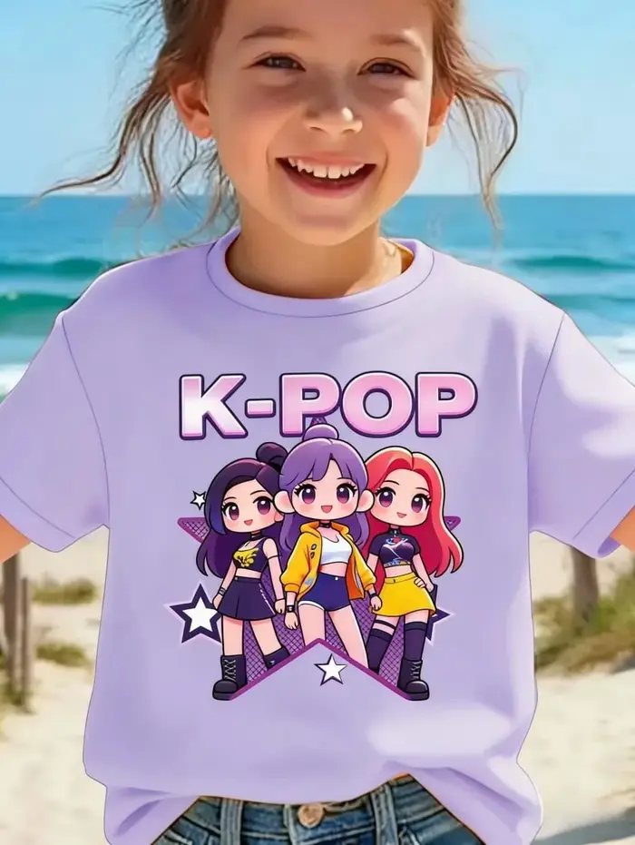 T-shirt à manches courtes pour enfants, style Harajuku, avec dessin animé Kpop, mignon, pour filles, cadeau pour les fans, vêtements décontractés et confortables pour enfants