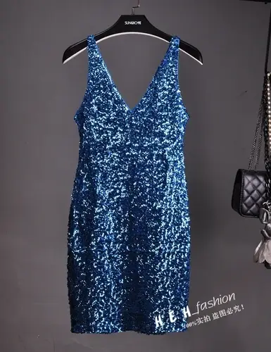 Marée paillettes sans manches gilet rendre Double col en v dos nu Sexy scène dîner fille robes Sexy 