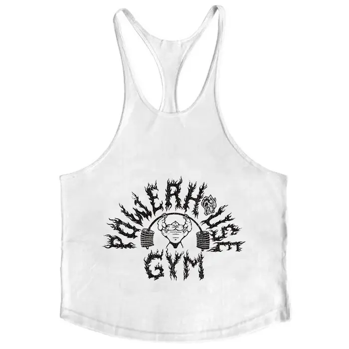 POWERHOUSE GYM Débardeurs imprimés pour hommes en coton, coupe athlétique Y-Back, pour la gym, l'entraînement et la musculation
