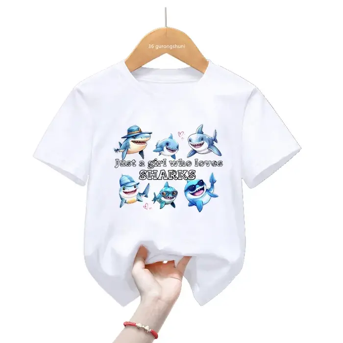 T-shirt imprimé graphique requin mignon pour filles et garçons