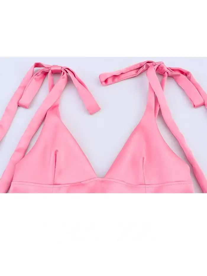 HH femme haut tendance solide col en v sans manches dos nu nœud à lacets décorer fermeture éclair femmes été Sexy mince hauts 2 couleurs +
