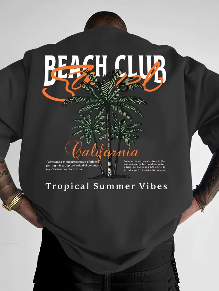 T-shirt pour homme en coton 100% doux de qualité supérieure avec imprimé palmier California Beach Club