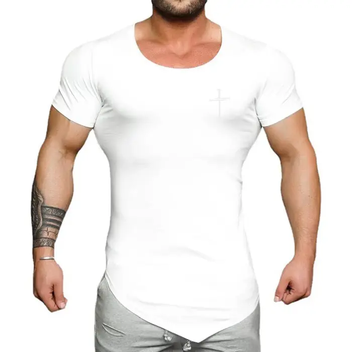Chemise ajustée à manches courtes à imprimé croisé personnalisé pour hommes