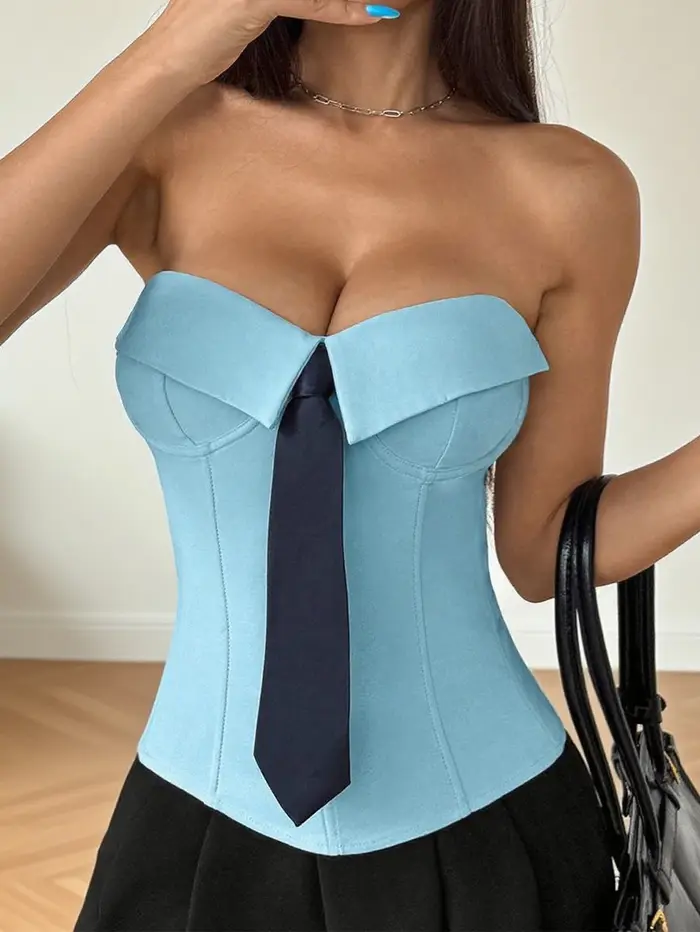 Nouveau débardeur corset blanc sexy dos nu pour femme, style crop top à nouer, idéal pour l'été, les