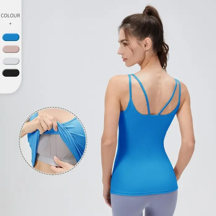 Débardeurs de yoga longs pour femmes avec soutien-gorge intégré