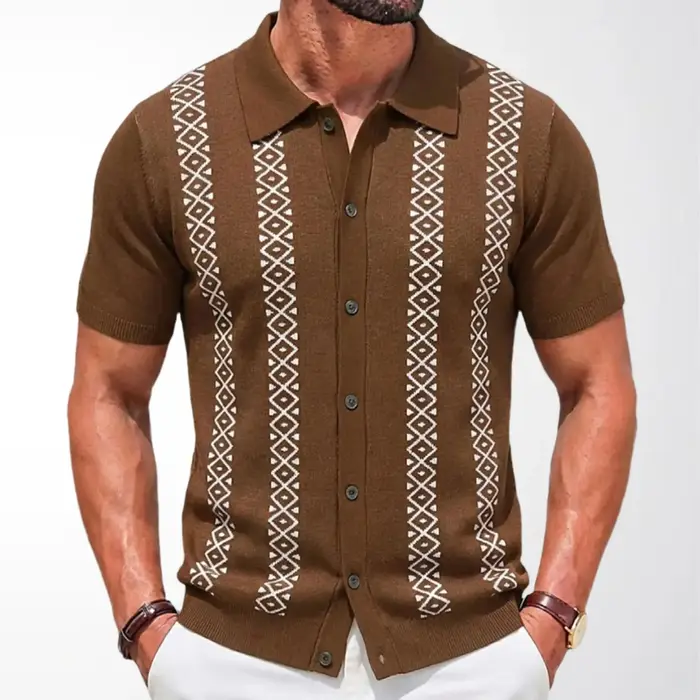 Chemise tricotée jacquard rayée d'été pour hommes européens et américains