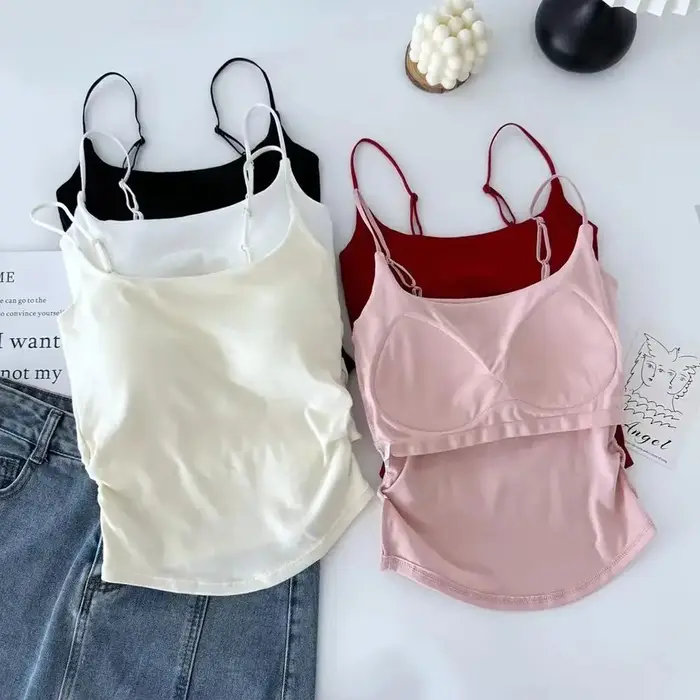 Nouveau femmes débardeurs été couleur unie soutien-gorge intégré Camisole décontracté mince sans man