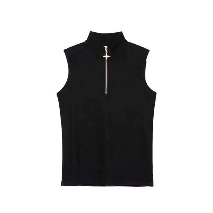 LUZHEN couleur unie fermeture éclair décorer T-shirts sans manches hommes 2025 été Original Streetwear à la mode col montant débardeurs JY2796