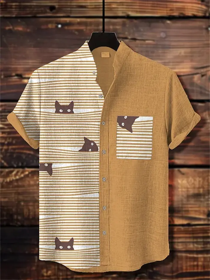 Chemise à manches courtes imprimée sur le thème du chat pour hommes