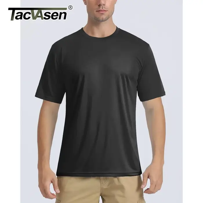 TACVASEN UPF 50 + UV chemise hommes col rond manches courtes basique été t-shirt style décontracté salle de sport