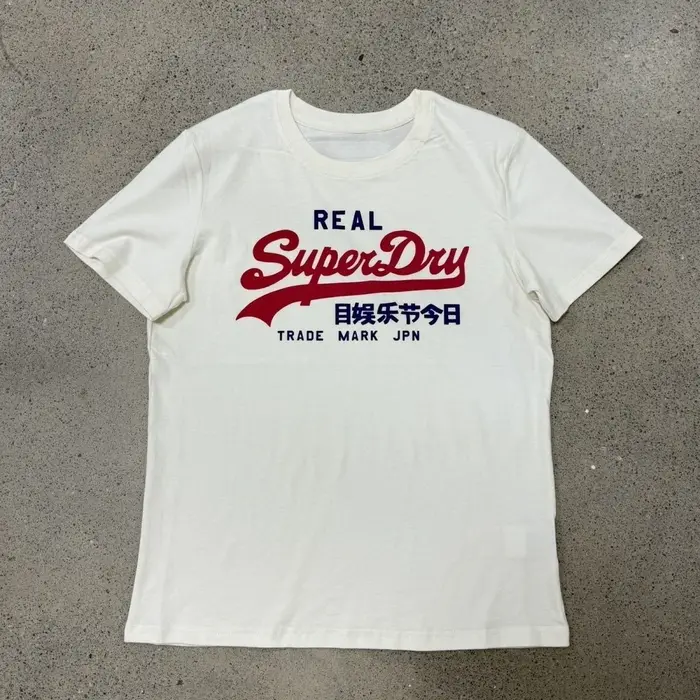 Superdry Real Vintage Logo T-shirt blanc cassé en coton à col rond et manches courtes pour homme, vê