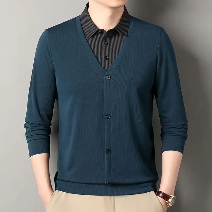 Nouveau Polo Homme 2026 Effet Deux Pièces – T-shirt Décontracté à Manches Longues et Col