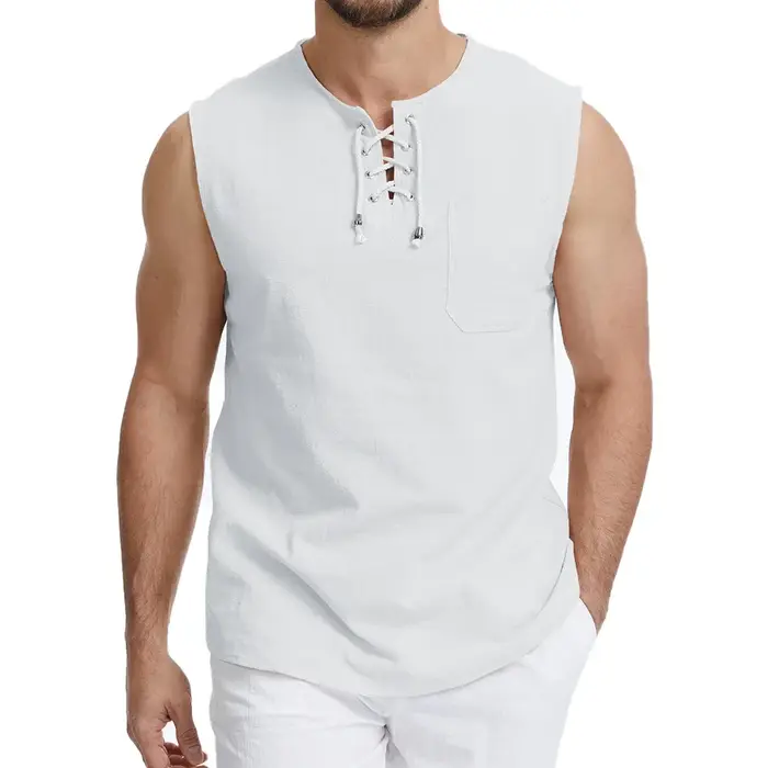Chemise sans manches vintage à lacets pour homme