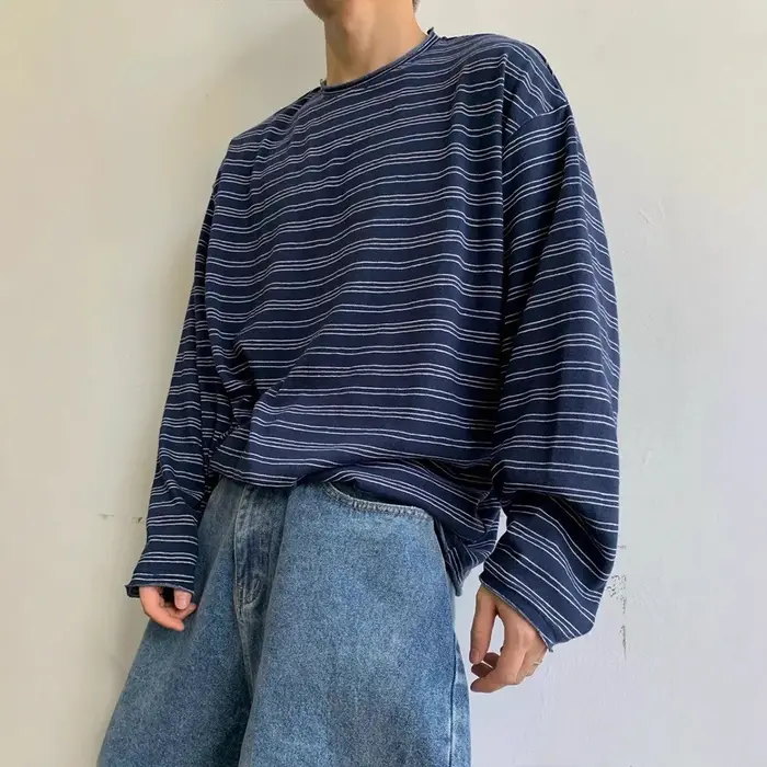 T-shirt à manches longues rayé gris pour homme